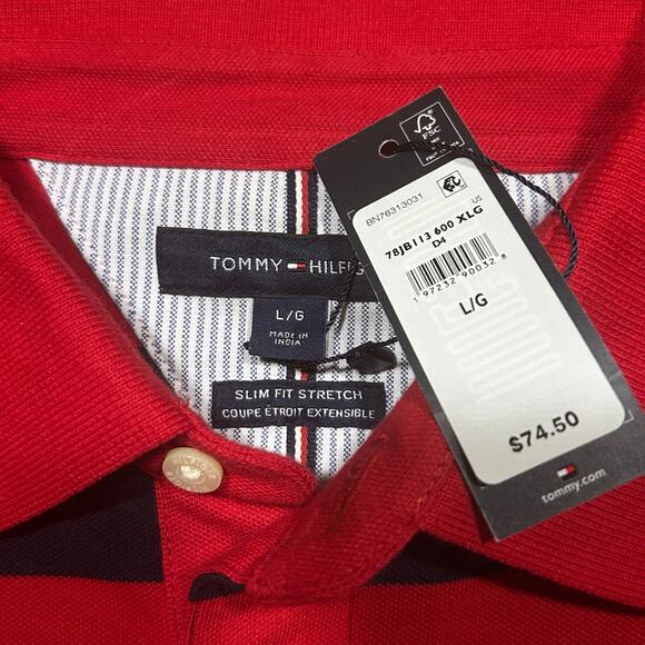 NWT Tommy Hilfiger Slim Fit Stretch Striped Polo Short Sleeve Shirt Large - Picture 3 of 4